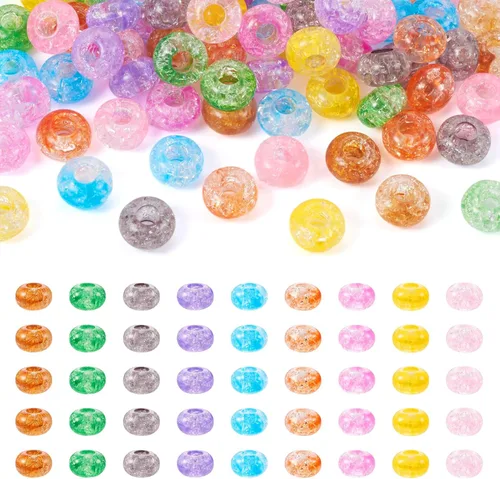 Miniatura 12 de Cheriswelry 90 cuentas europeas de cristal en forma de dona, cuentas transparentes con agujeros grandes, abalorios de cristal de 25/64 pulgadas 9