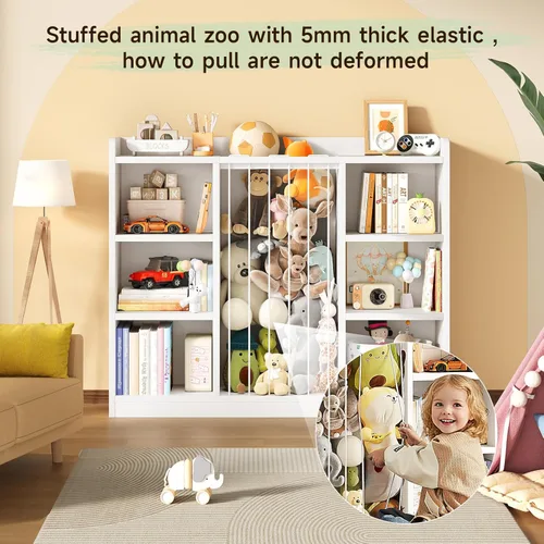 Miniatura 5 de Zoológico de animales de peluche para niños pequeños, organizador de almacenamiento de juguetes para sala de juegos, organizador y almacenamiento