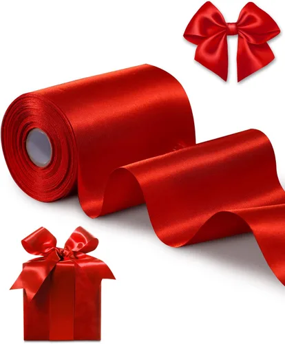 FAKILO Cinta de satén roja de 4 pulgadas x 22 yardas de ancho para gran ceremonia de apertura, negocio, corte, lazos, Navidad, festival, decoración
