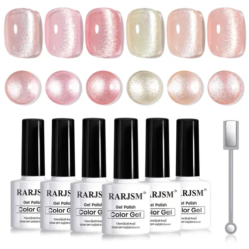 Miniatura 51 de RARJSM Juego de Esmaltes de Gel Nude Colección Jelly Pink de 6 Colores Naturales Transparentes Rosa Translúcido Lechoso Malva Morado Marrón Claro