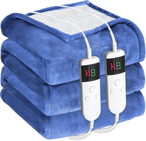 Miniatura 36 de Manta térmica eléctrica de 50 x 60 pulgadas, manta eléctrica de franela suave y sherpa con 10 niveles de calefacción, se apaga automáticamente