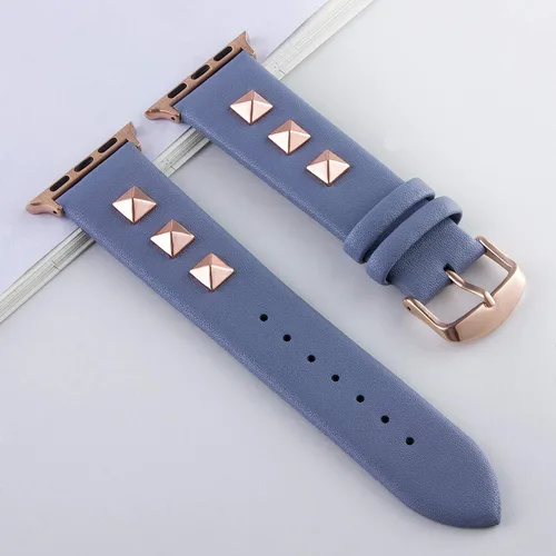 Miniatura 4 de Golden Rivets - Correas de cuero compatibles con Apple Watch Ultra SE Series 8 7 6 5 4 3 1.929 in 1.772 in 1.732 in 1.654 in 1.496 in 1.575 in 1.614