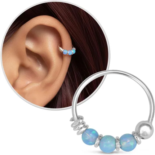 925 Plata de Ley Oro 14K Aro de Piercing de Hélice - Pendiente de Cartílago Ópalo para Mujeres - Pequeño 10MM Delgado 22 Calibre