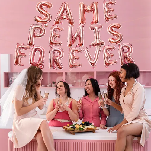 Miniatura 4 de Globos colgantes de 16 pulgadas con texto en inglés "Same Forever", globos de letras de aluminio de oro rosa para bodas, despedidas de soltera