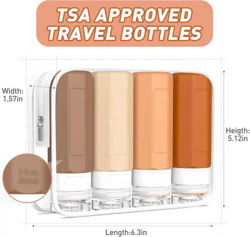 Miniatura 5 de Redfly Botellas de viaje para artículos de aseo personal, contenedores de tamaño de viaje aprobados por la TSA de 3 oz, sin BPA, contenedores a
