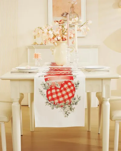 Miniatura 28 de Camino de mesa para el día de San Valentín, decoración del día de San Valentín, 70 pulgadas de largo, bordado rojo y rosa, camino de mesa de corazón