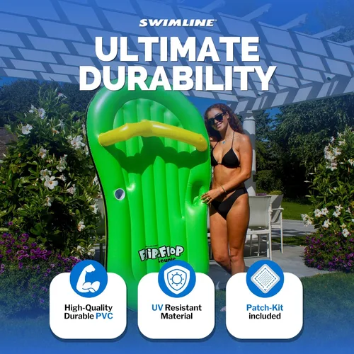 Miniatura 3 de SWIMLINE Colchoneta Inflable Flotador Reclinable Balsa Colchón para Piscina, Tapete Divertido, Chancla, Verde Chanclas