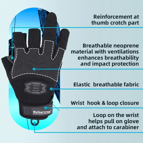 Miniatura 4 de Seibertron Guantes de palma acolchada con dedos completos o semi-dedos, ligeros y transpirables para escaladores, escalada en roca, rescate, Tres