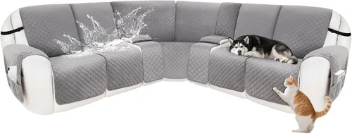 Miniatura 11 de Fundas para sofá modular reclinable, de terciopelo en forma de L, funda de consola central para perros y mascotas, lavable antideslizante, 1 funda