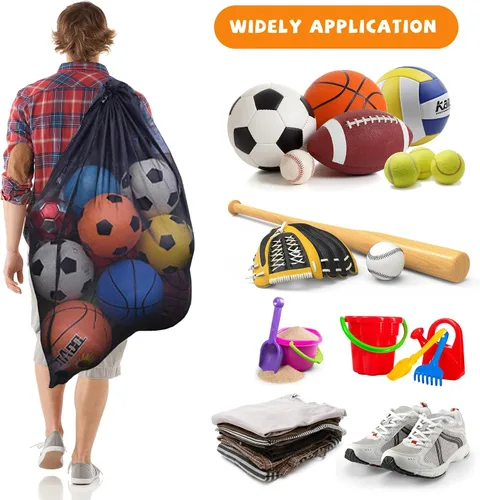 Miniatura 3 de Bolsa de malla resistente, organizador de almacenamiento de equipo deportivo para fútbol, baloncesto, voleibol, fútbol, béisbol y natación