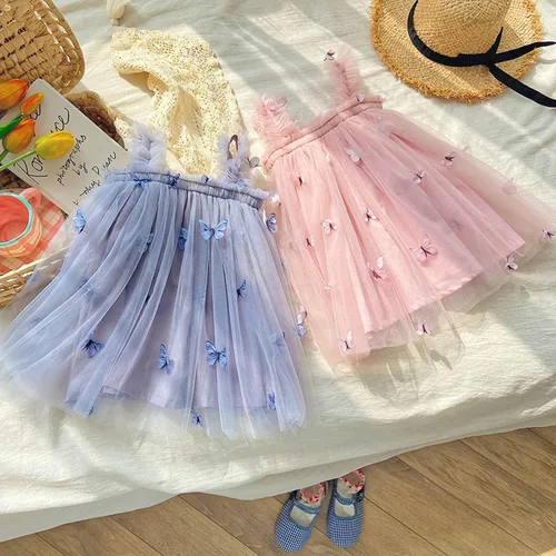 Miniatura 6 de Miipat Vestido de tul sin mangas para niñas pequeñas, vestido de tutú de mariposa floral para niñas pequeñas, vestidos de princesa para fiesta