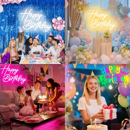 Miniatura 6 de Letrero de neón de feliz cumpleaños para decoración de pared, letrero de neón LED alimentado por USB con brillo regulable, ideal para fiestas