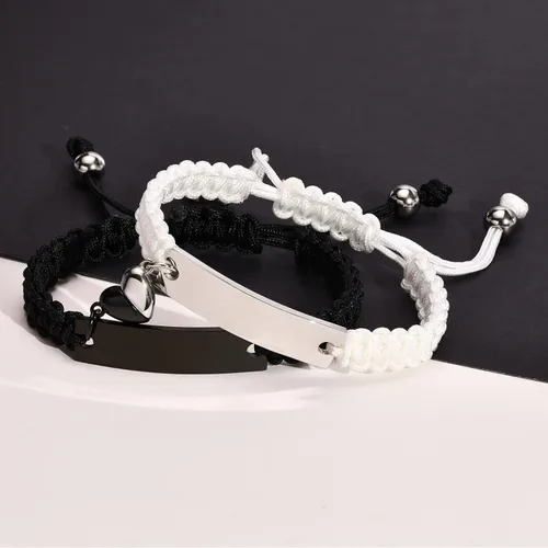Miniatura 5 de VNOX Pulsera personalizada con nombre, fecha, cita, amistad, pareja, hecha a mano, cuerda trenzada, regalo de aniversario, Navidad, para él y ella