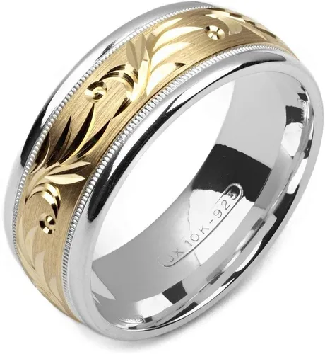 Miniatura 2 de Anillo de boda de plata esterlina y oro amarillo de 10 quilates, 8 milímetros, 2 tonos