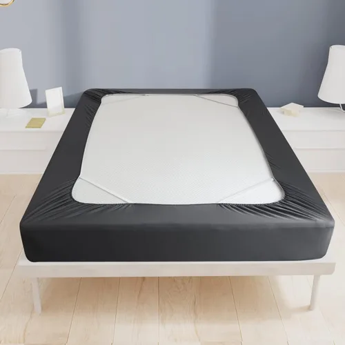 Miniatura 11 de Funda de somier tamaño Twin, falda de cama que envuelve 4 lados del colchón, elástica y ajuste ceñido, ultra suave, sin arrugas, reemplaza las Negro