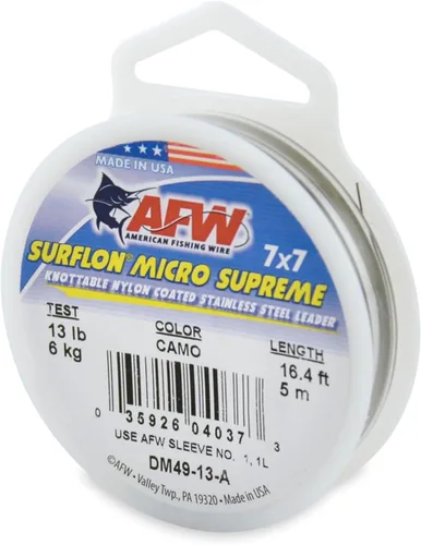 Miniatura 15 de American Fishing Wire Surflon Micro Supreme Nylon recubierto 7x7 de acero inoxidable, líder en alambres anudables para pesca en agua salada, pesca