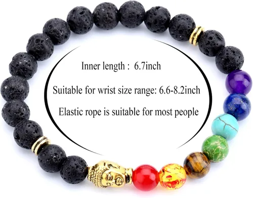Miniatura 4 de Doitory - Pulsera difusora de aceites esenciales de 0.315in, piedra de lava y 7 chakras, para hombres y mujeres, pulsera elástica de cuentas de yoga