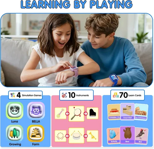Miniatura 7 de Reloj inteligente para niños, con 36 juegos, alarma, pantalla táctil, cámara de video, música, podómetro, linterna, audio, juguetes educativos