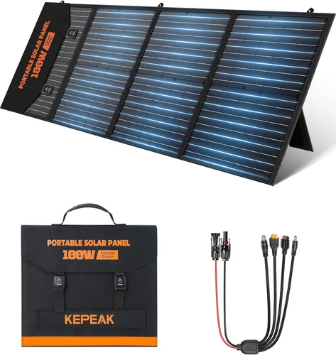 KEPEAK Panel solar portátil de 100 W, panel solar plegable con QC3.0 y PD, cargador solar impermeable de alta eficiencia para casas rodantes, Panel