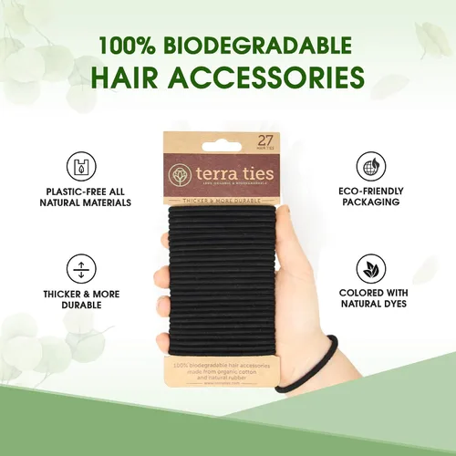 Miniatura 3 de BIODEGRADABLE - Lazos elásticos para el cabello para mujeres y hombres, orgánicos, sin arrugas, ligas negras para cola de caballo y coletas
