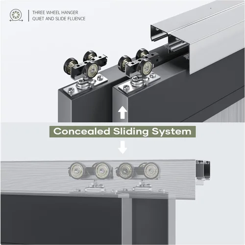 Miniatura 5 de EaseLife Kit de herrajes para puerta corredera doble bypass de 4 pies/48 pulgadas, grado comercial, aluminio, riel bypass para puertas de armario