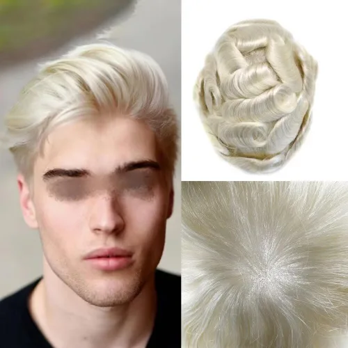 Miniatura 34 de Toupee - Sistema de reemplazo de cabello humano real de 0.004 in para hombres, con inyección, poliuretano duradero, piel fina, línea capilar
