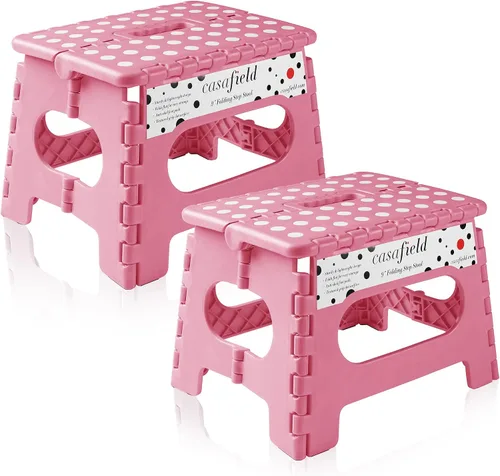 Miniatura 17 de Casafield Taburete plegable de 9 pulgadas con asa (juego de 2), negro, taburete de plástico plegable portátil para niños y adultos, uso