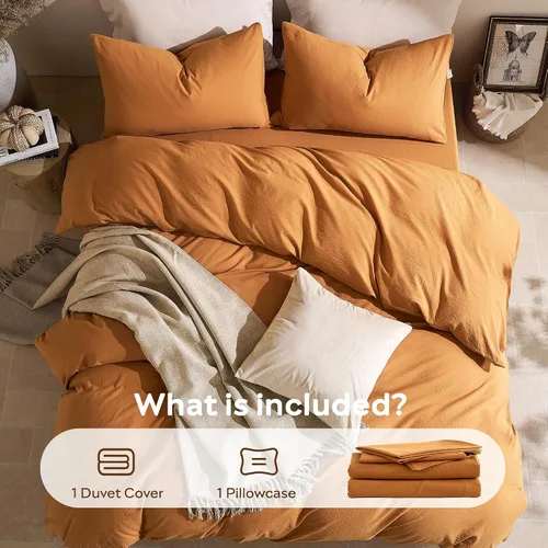 Miniatura 8 de JELLYMONI Funda de edredón tamaño individual, funda de edredón 100% algodón lavado con textura similar al lino, ropa de cama transpirable y suave