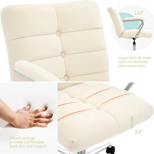 Miniatura 3 de Silla de escritorio de terciopelo para oficina en casa, silla tapizada ajustable giratoria con ruedas, silla de computadora copetada con respaldo
