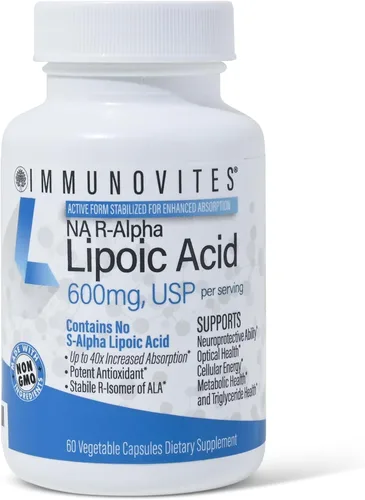 IMMUNOVITES Ácido R-alfa lipoico estabilizado ((True)) 600 mg por porción [[Alta potencia y hasta 40 veces mayor absorción]] (Na R-ALA) (Na R-LA)