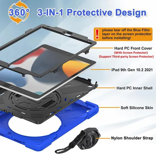 Miniatura 7 de BRAECNstock - Funda para Apple iPad de 9ª/8ª/7ª generación, de 10.2" 2021/2020/2019, funda protectora a prueba de golpes para niños, con protector