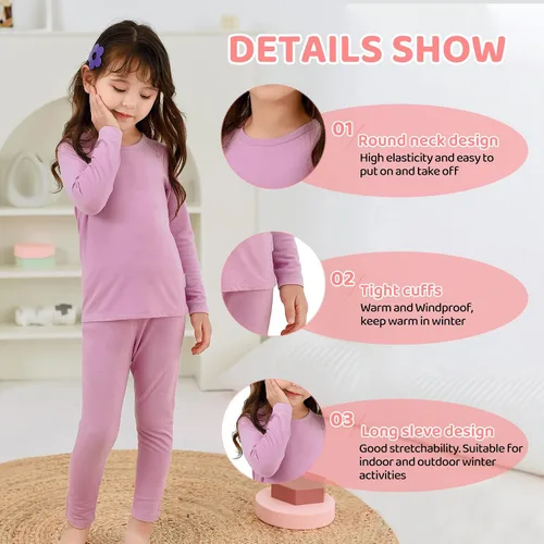 Miniatura 3 de Zando Conjunto de ropa interior térmica para niñas, capa base para niños pequeños, pantalones largos de invierno suaves para niños pequeños
