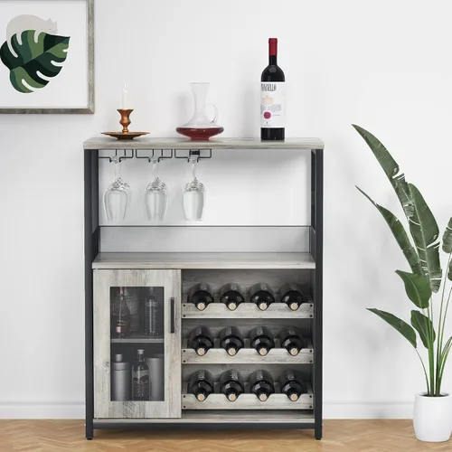 Amyove Armario para bar de vinos con estante de vino desmontable, estante de bar con soporte para vidrio, aparador pequeño y gabinete de buffet con