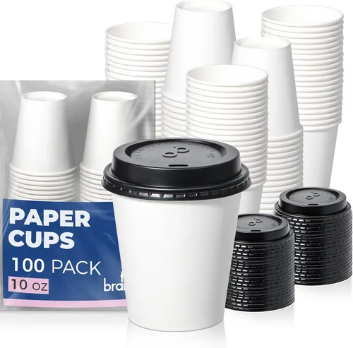 Miniatura 19 de Fit Meal Prep Paquete de 100 tazas de café desechables de 10 onzas con tapas, vasos de papel de primera calidad, tazas de café caliente a prueba