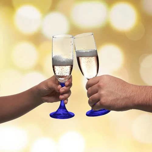 Miniatura 7 de DISCOUNT PROMOS Premiere - Juego de 10 copas de champán de 6.25 onzas, paquete a granel, elegantes vasos para bodas, eventos y regalos Blanco - Azul