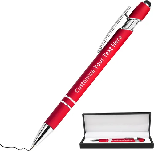 Miniatura 42 de Aolun 108 bolígrafos personalizados al por mayor con stylus grabado, bolígrafos personalizados, metal suave al tacto, grabado de nombre, logotipo