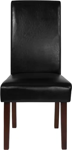 Miniatura 8 de Flash Furniture Greenwich Series Black LeatherSoft - Silla de comedor Parsons de mediados de siglo con parte trasera tapizada