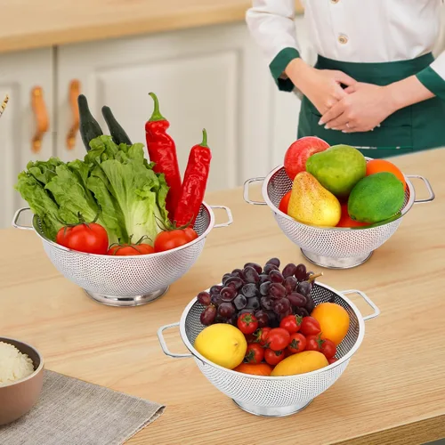 Miniatura 6 de Colador para cocina, 3QT, colador filtro de acero inoxidable con asa para frutas, verduras, cocinar alimentos, apto para lavavajillas