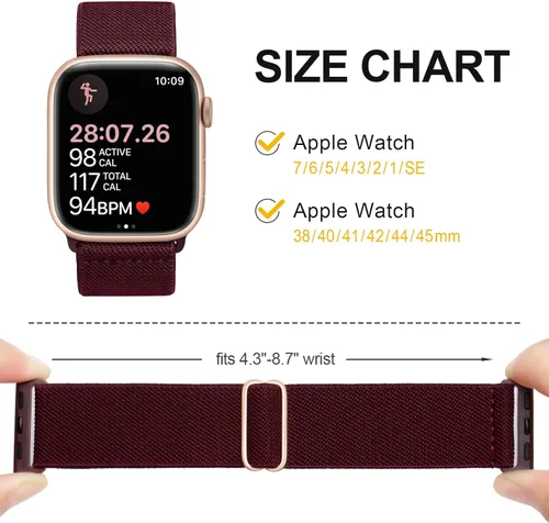 Miniatura 3 de Paquete de 6 correas elásticas Solo Loop compatibles con Apple Watch de 1.496 pulgadas, 1.575 pulgadas, 1.614 pulgadas, 1.654 pulgadas, 1.732