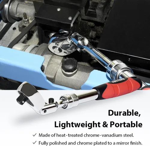 Miniatura 5 de FIRSTINFO F3222NC - Llave de trinquete extensible flexible y con bloqueo de accionamiento de 3/8 pulgadas, reversible, agarre suave con acción