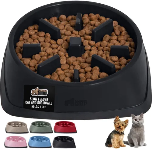 Miniatura 28 de GORILLA GRIP Cuencos para perros de alimentación lenta pendiente de patente, juguete interactivo de rompecabezas de 4 tazas para entrenamiento