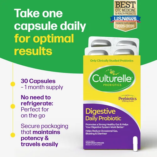 Miniatura 5 de Culturelle Cápsulas probióticas diarias para hombres y mujeres, cepa probiótica más estudiada clínicamente, salud digestiva e intestinal, apoya