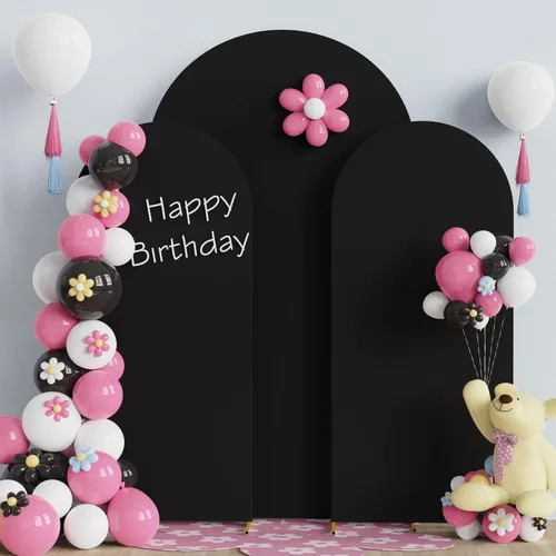Miniatura 28 de Putros Funda para Arco de Boda 7.2 pies, Cubiertas de Soporte de Fondo Chiara de Spandex Negro Ajustado con Parte Superior Redonda de 6 pies, Juego