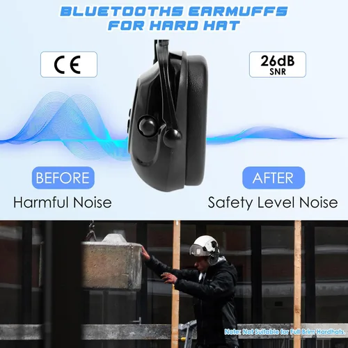 Miniatura 6 de Aolamegs Orejeras con Bluetooth para casco duro, NRR de 26 db, con cancelación de ruido, orejeras para llamadas, música, protección auditiva