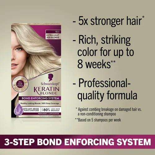 Miniatura 2 de Schwarzkopf Keratin Color - Tinte permanente para el cabello, 10.1 rubio ceniza extraclaro, 1 aplicación - Tinte permanente para el cabello