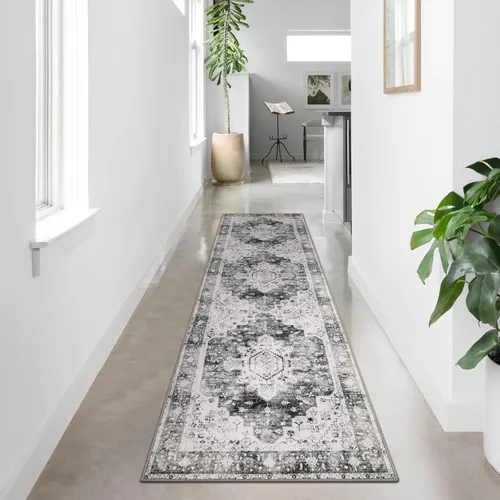 Miniatura 12 de Moynesa Alfombra de pasillo ultra fina lavable de 2 x 6 pies, antideslizante, resistente a las manchas, alfombra vintage que no desprende para Gris