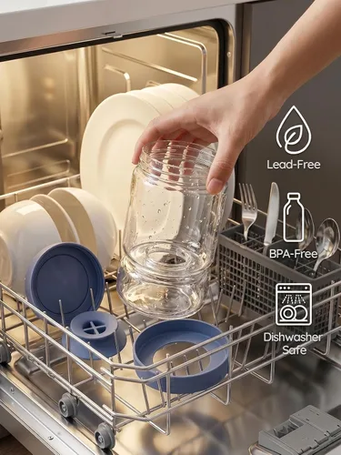 Miniatura 5 de Homnoble Frasco para Pepinillos con Colador Abatible para Separar el Jugo de los Pepinillos Húmedos y Secos, Tapa ABS de Grado Alimentario Mejorada