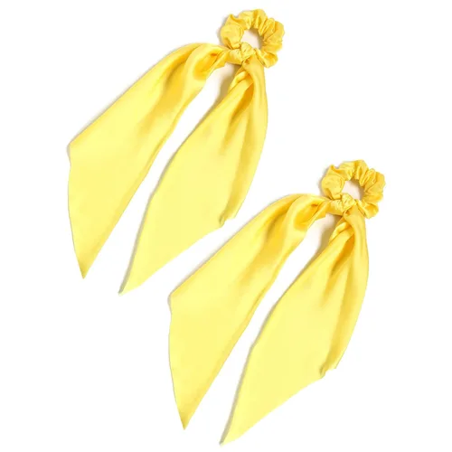 Miniatura 14 de Coleteros para el cabello para mujer, bufanda LFOUVRE Scrunchies, 2 piezas de bufandas anudadas para niñas, bufanda de satén sedoso, banda elástica