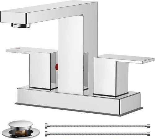 Miniatura 13 de FORIOUS Grifo de baño negro y dorado de 8 pulgadas de extensión amplia cuadrado, 2 manijas, grifos negros mate de 6 pulgadas para lavabo de baño, 3