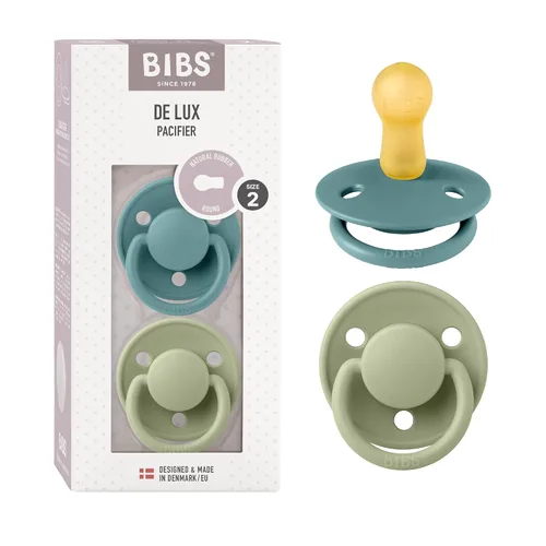Miniatura 11 de BIBS De Lux - Paquete de 2 chupetes para bebé, fabricados en Dinamarca, chupete simulado sin BPA, pezón redondo. látex de goma natural, talla 1